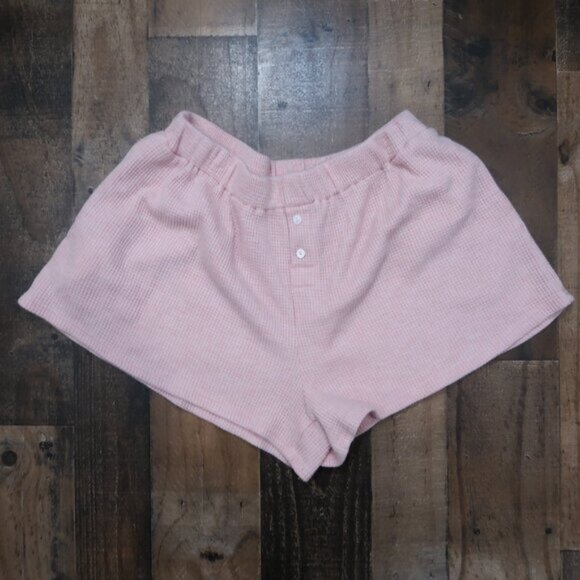 Pink Lily Large 2 Piece Pink Waffle Knit Button Up Top w/ Shorts Coordinate Set - Picture 5 of 8